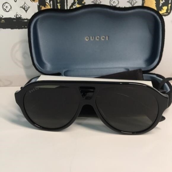 New Authentic Black Aviator Sunglasses GG0159SN 001 - Picture 3 of 11